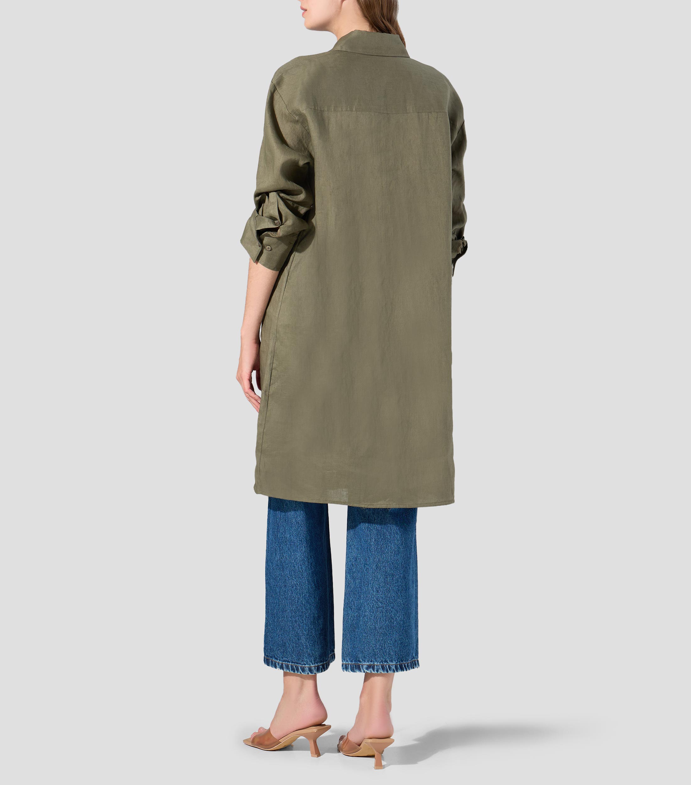 Camisa larga lisa con manga larga Mujer